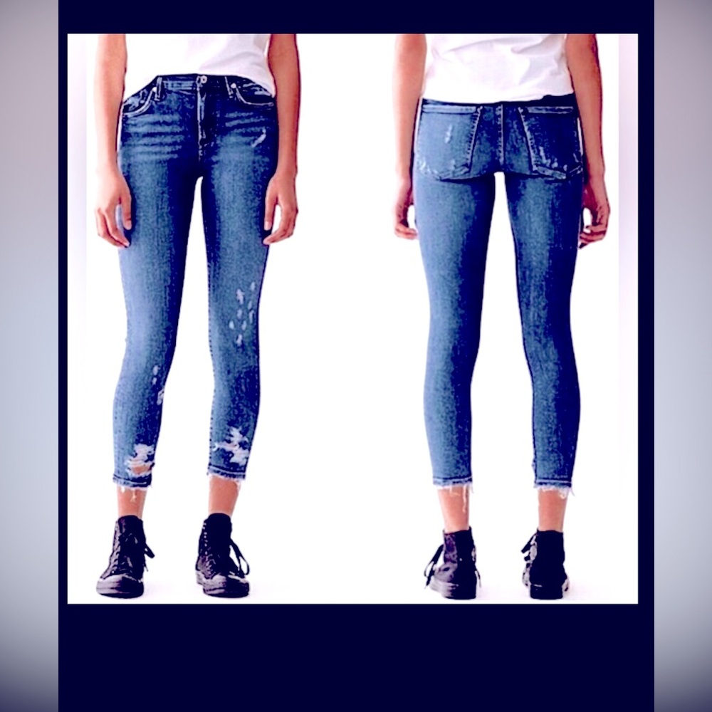 Agolde Sophie Skinny Jeans Stretchy Distressed High Waisted in Blue Wash size 27